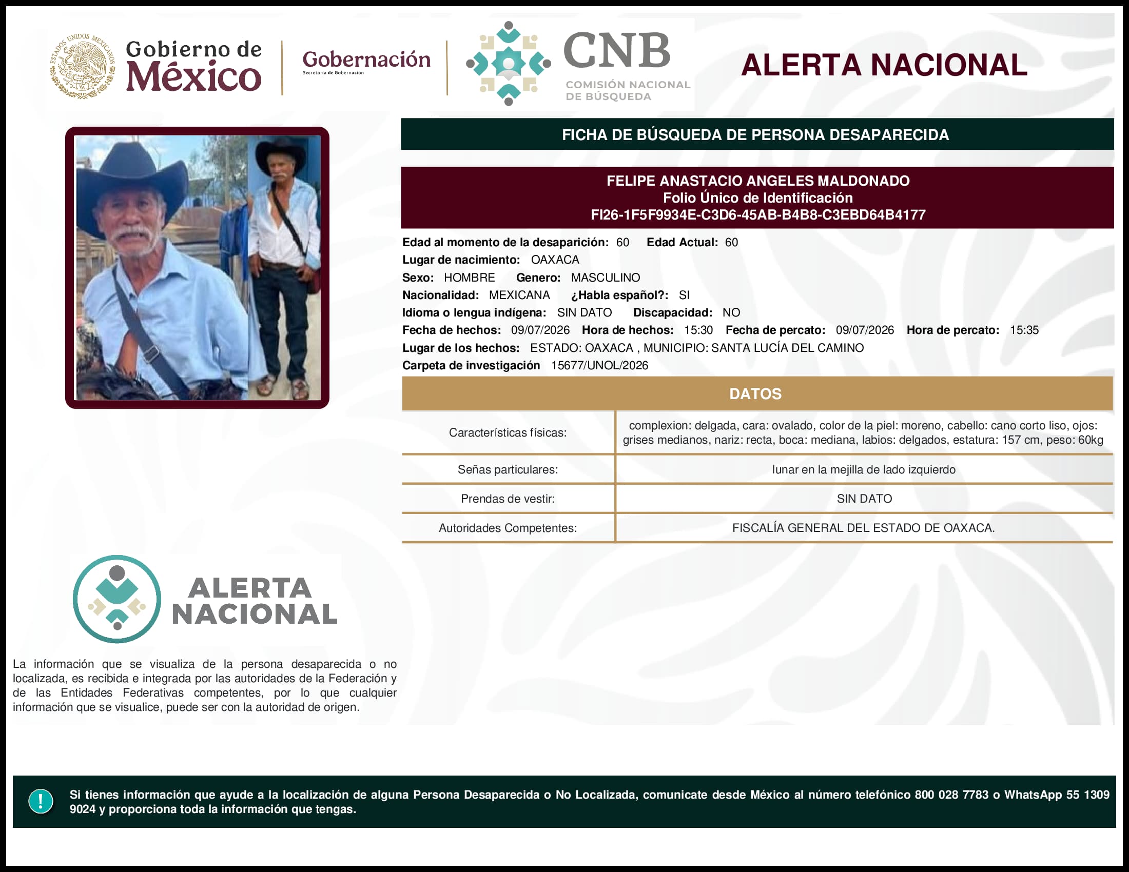 Persona desaparecida Felipe Anastacio Angeles Maldonado