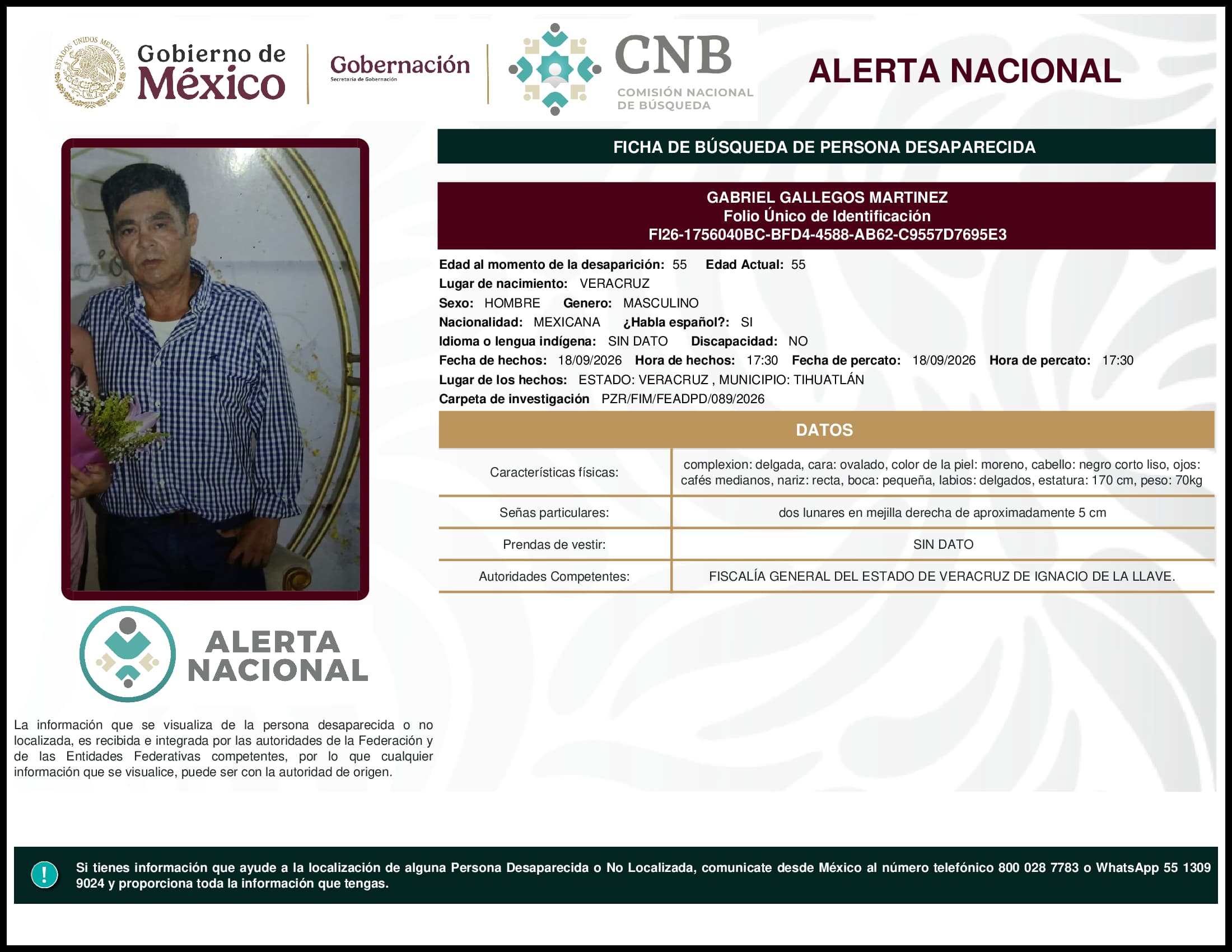 Persona desaparecida Gabriel Gallegos Martinez