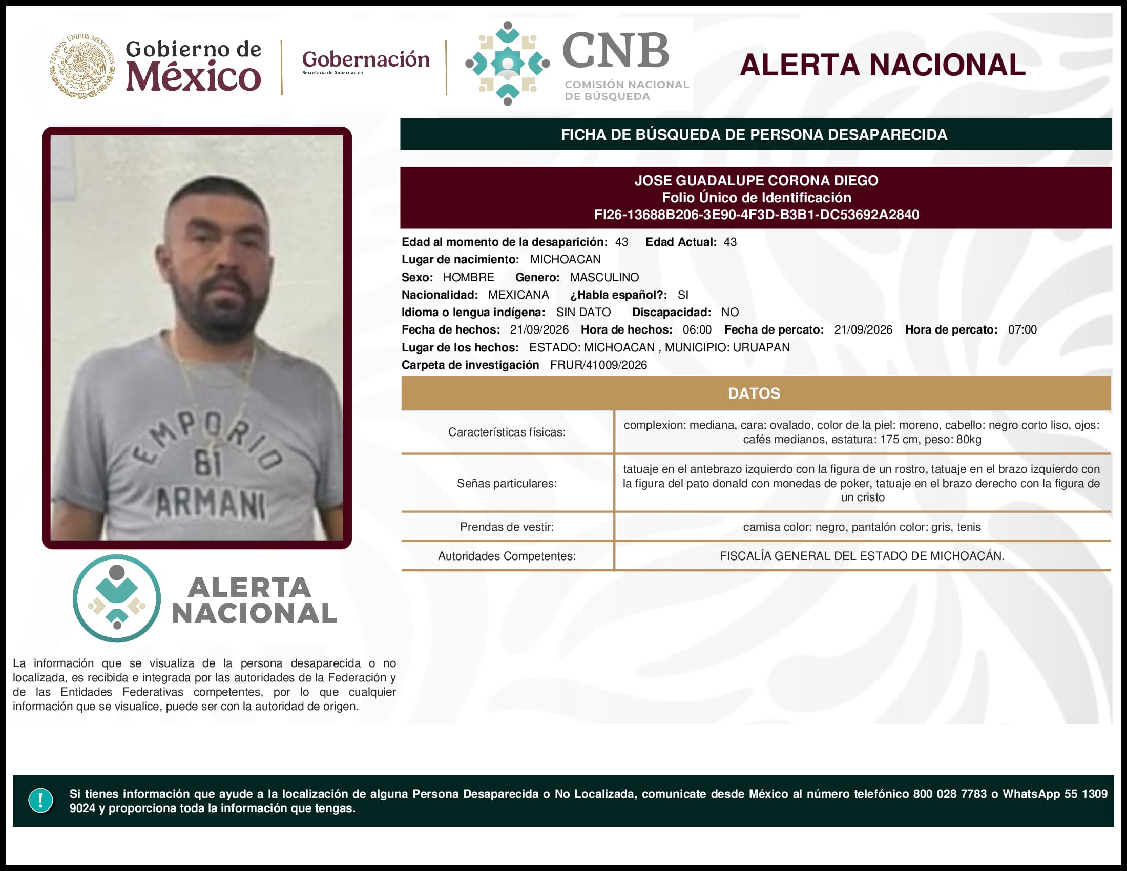 Persona desaparecida Jose Guadalupe Corona Diego