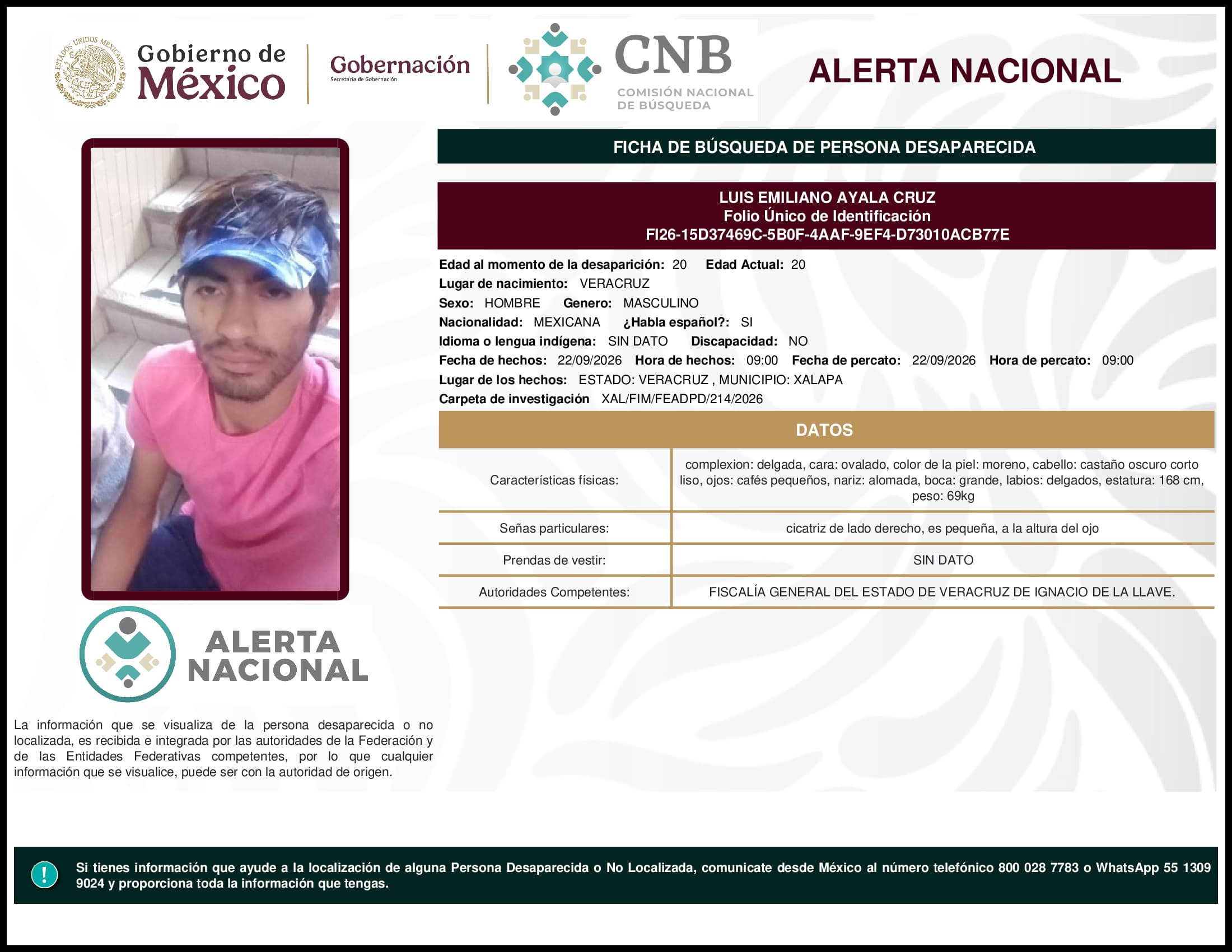 Persona desaparecida Luis Emiliano Ayala Cruz