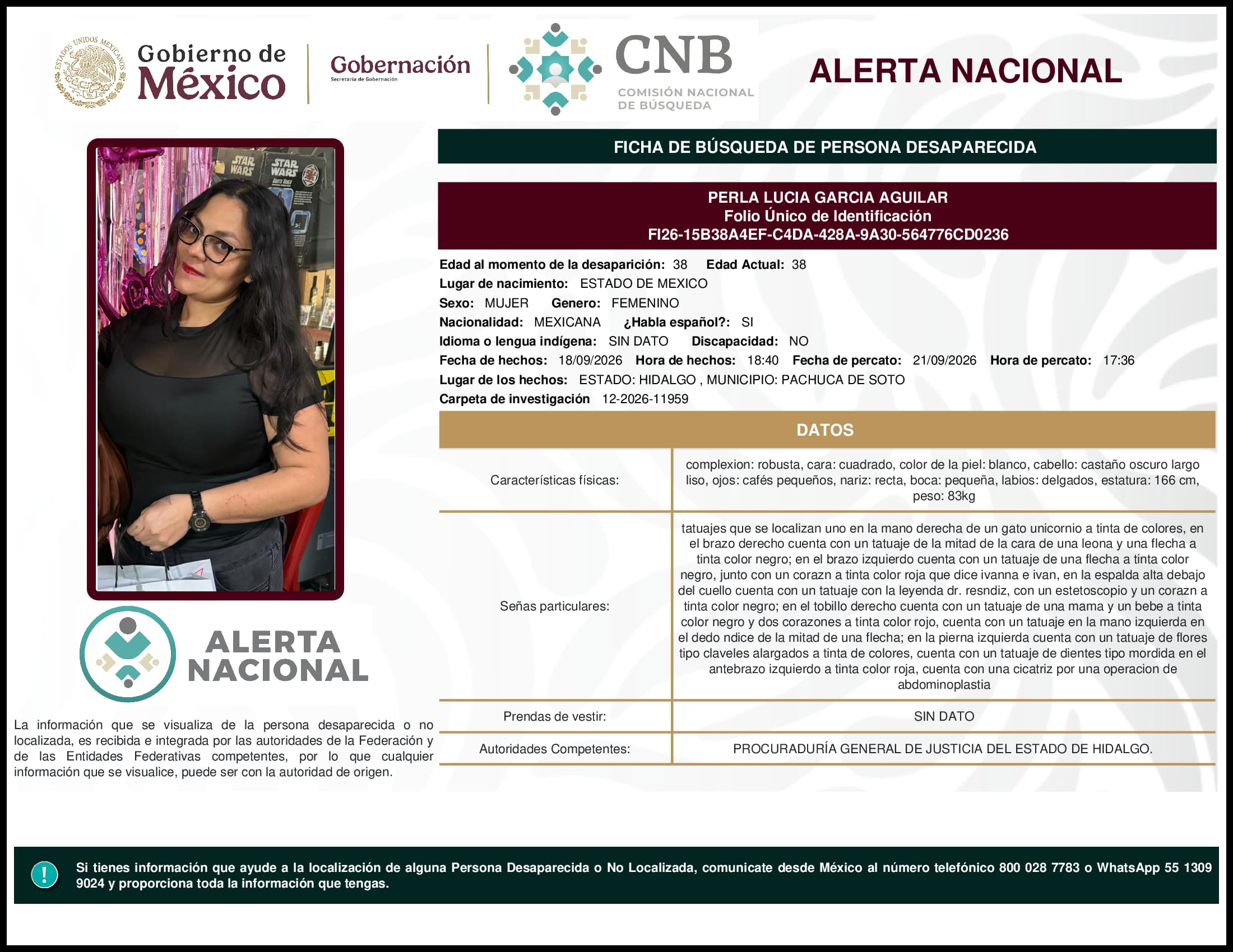 Persona desaparecida Perla Lucia Garcia Aguilar