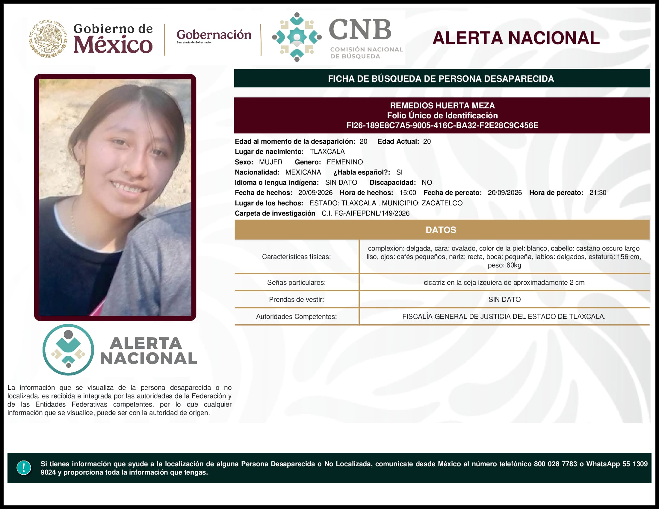 Persona desaparecida Remedios Huerta Meza