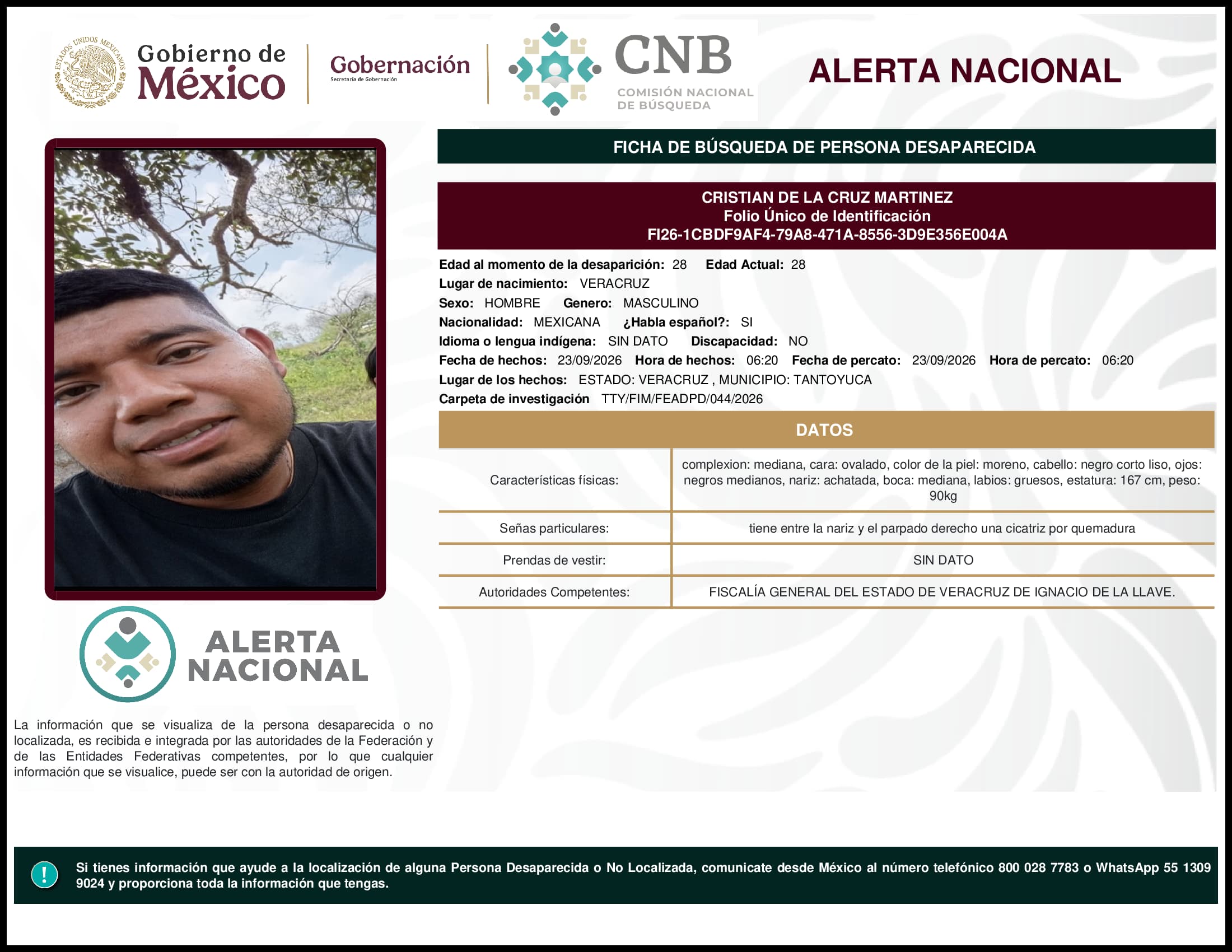 Persona desaparecida Cristian De La Cruz Martinez