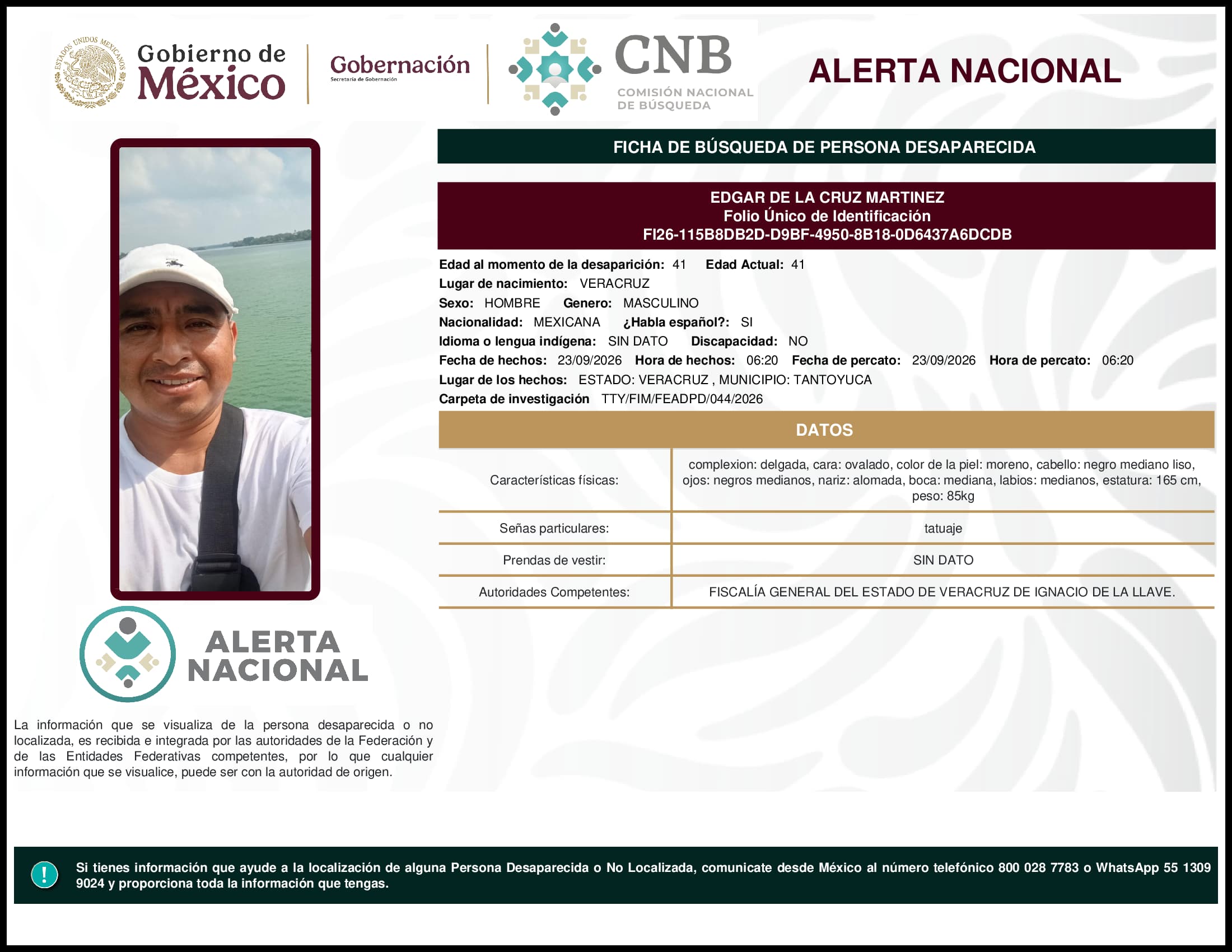 Persona desaparecida Edgar De La Cruz Martinez