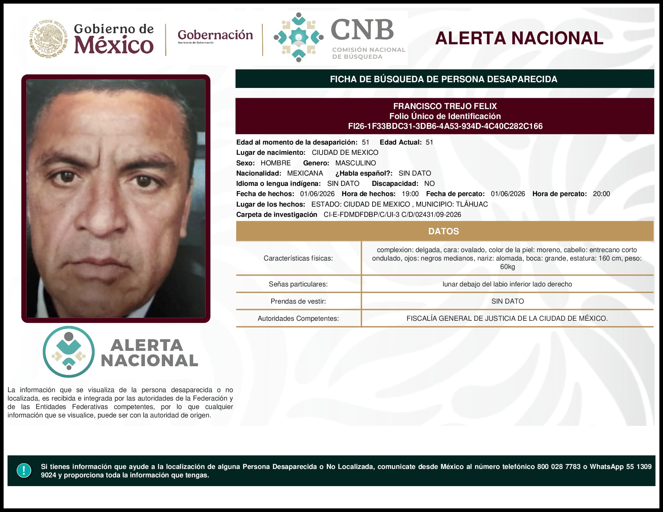 Persona desaparecida Francisco Trejo Felix