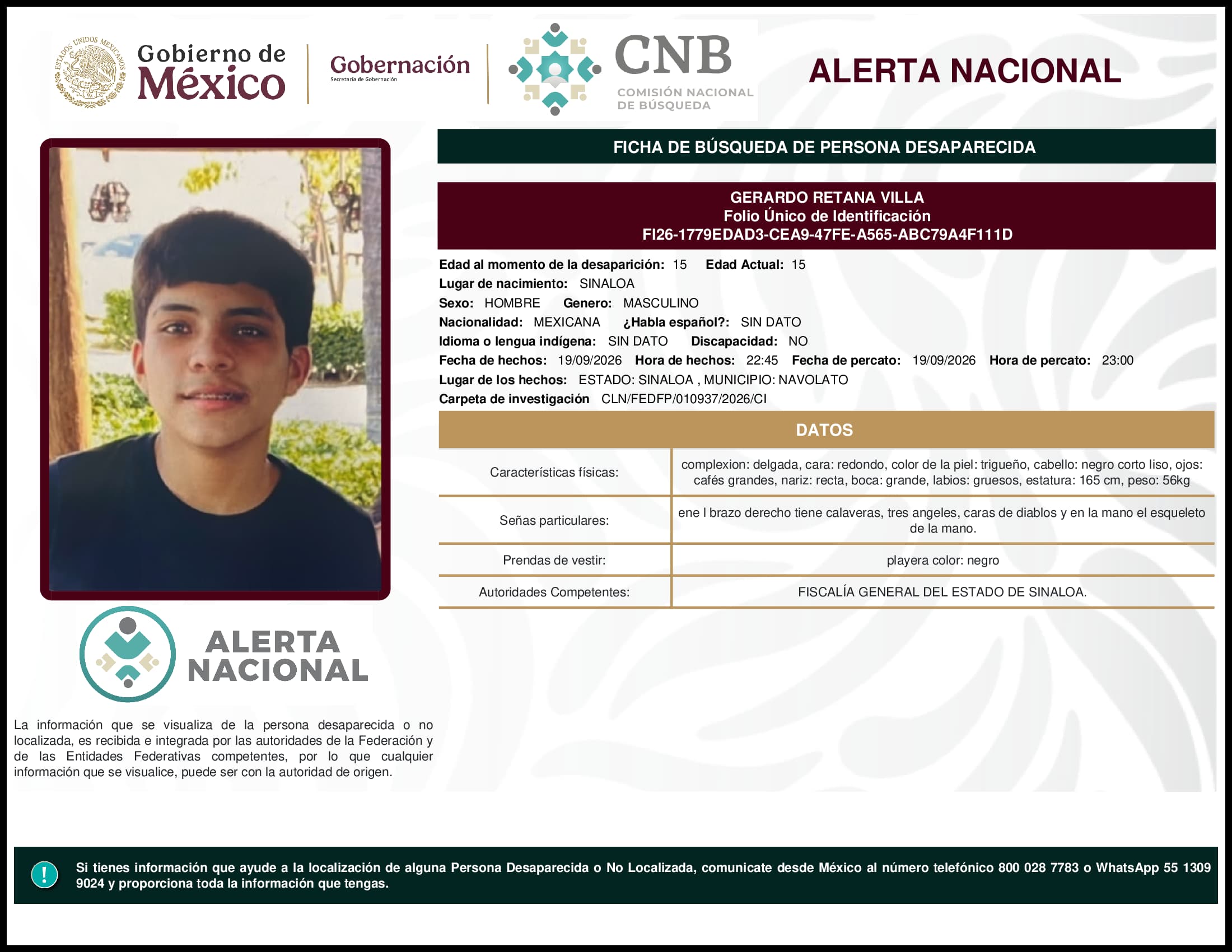 Persona desaparecida Gerardo Retana Villa