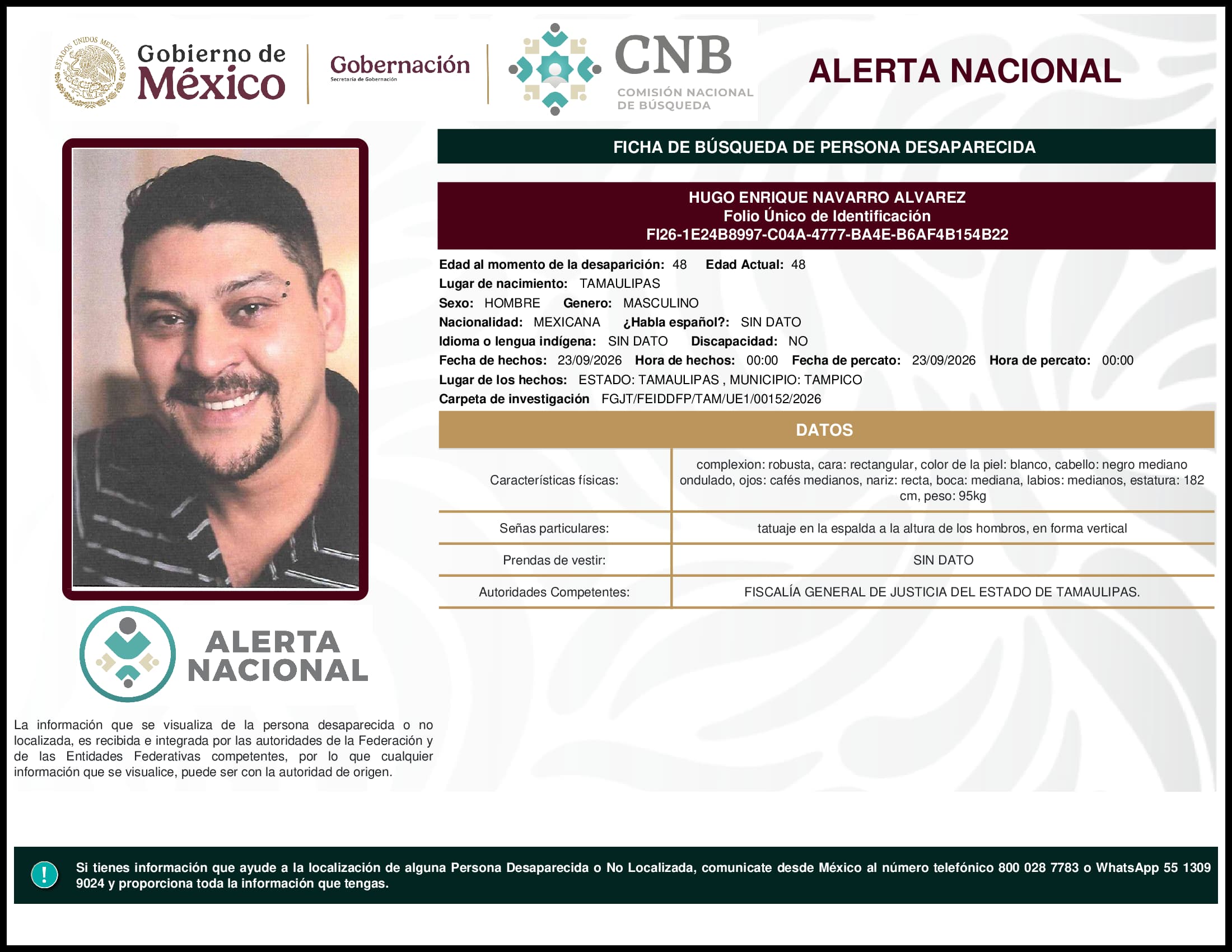 Persona desaparecida Hugo Enrique Navarro Alvarez