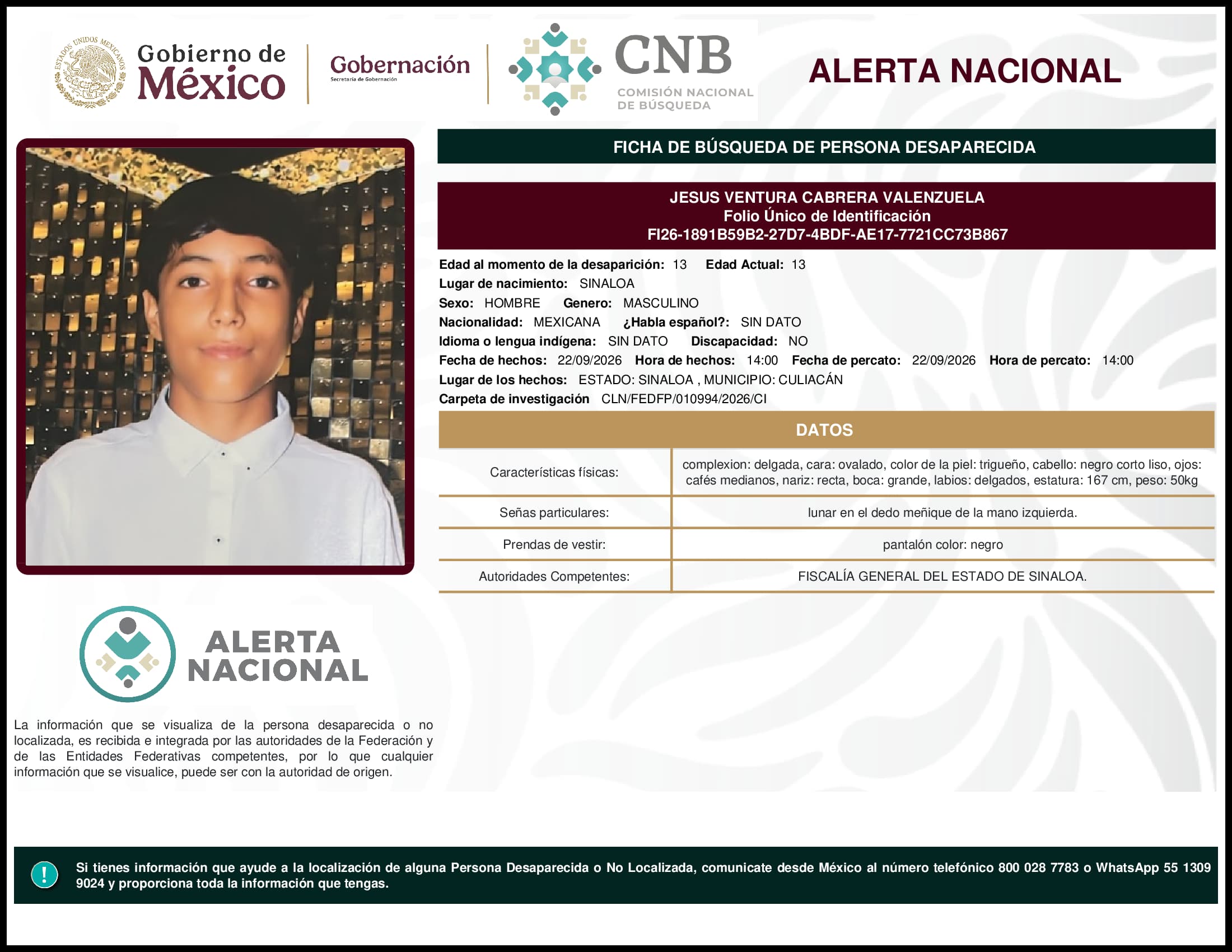 Persona desaparecida Jesus Ventura Cabrera Valenzuela