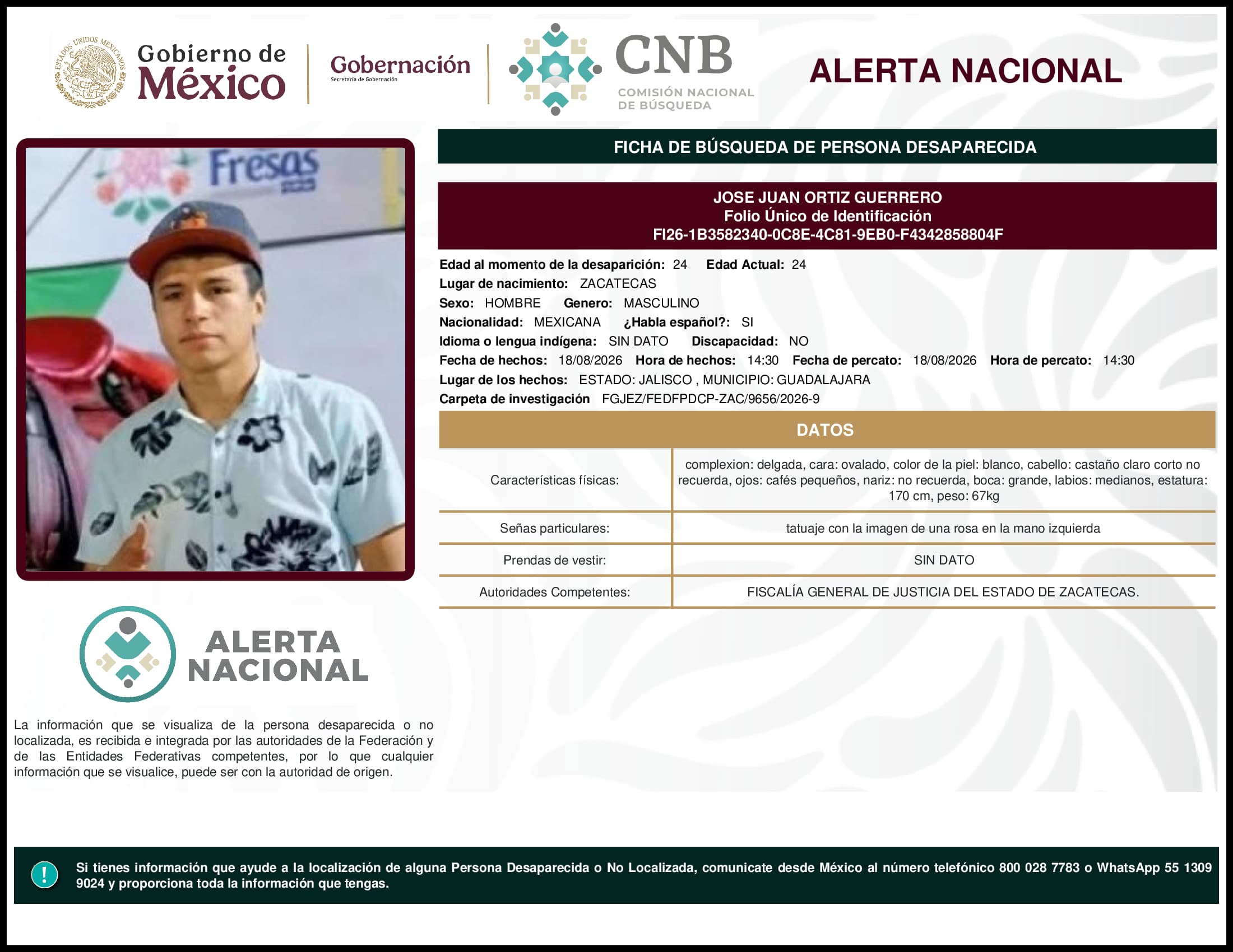 Persona desaparecida Jose Juan Ortiz Guerrero