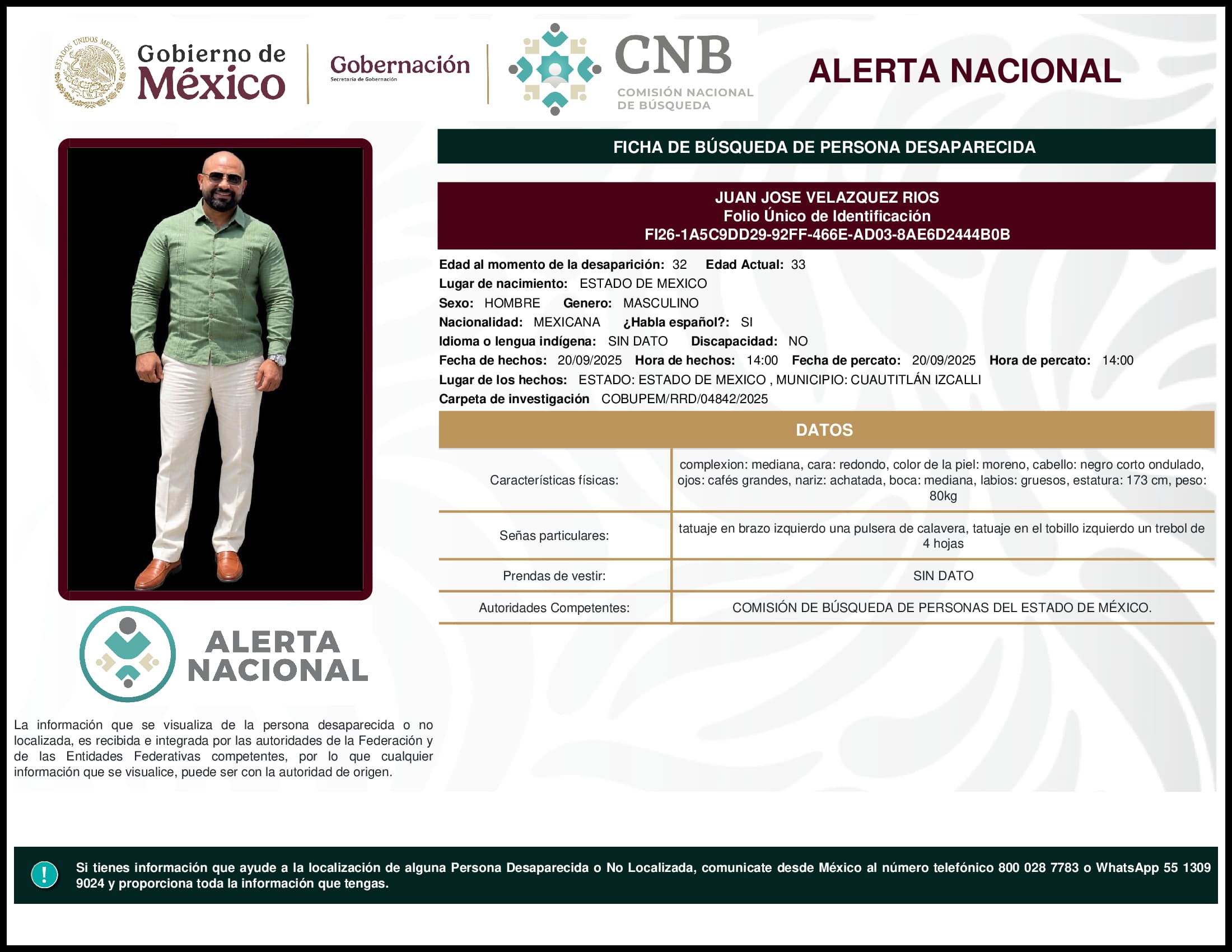Persona desaparecida Juan Jose Velazquez Rios