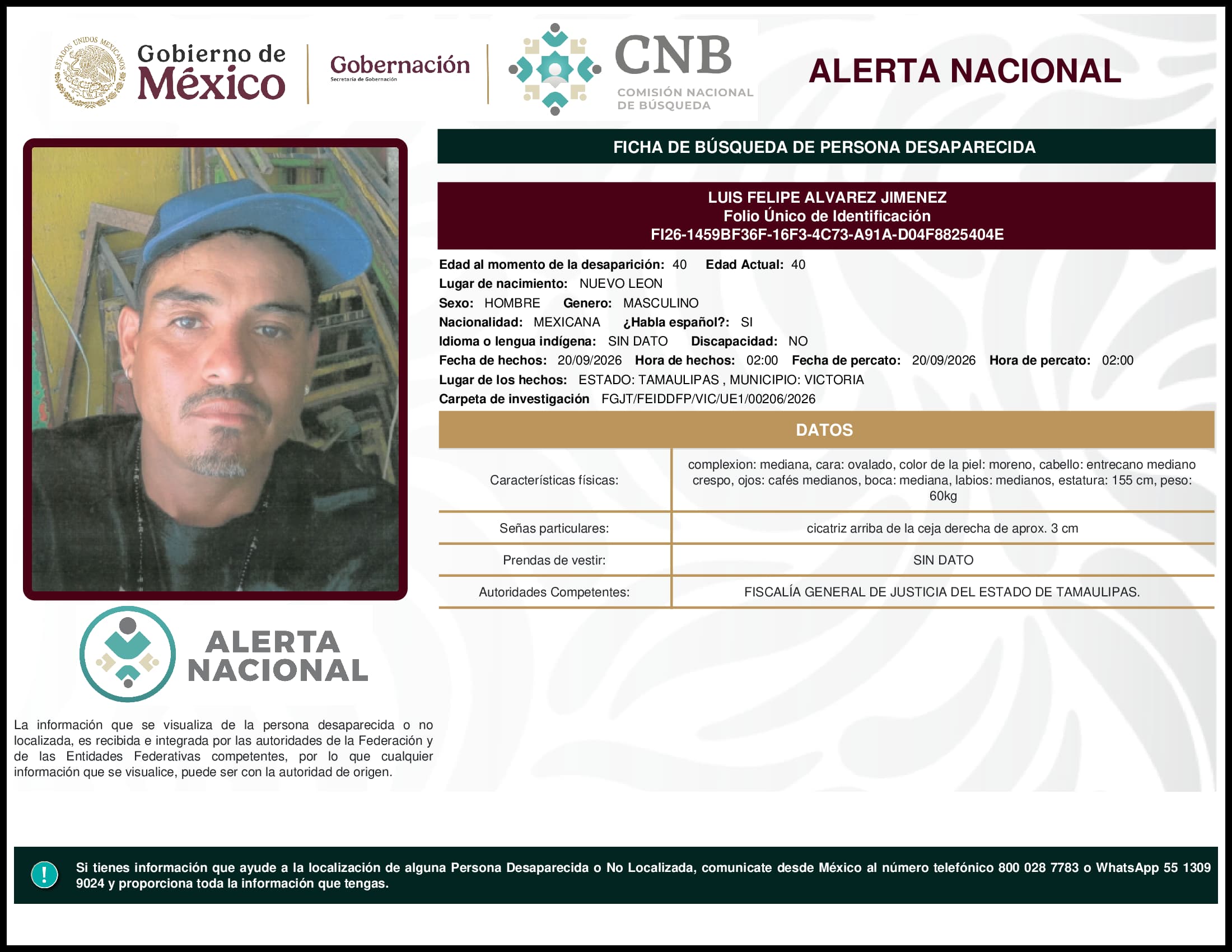 Persona desaparecida Luis Felipe Alvarez Jimenez