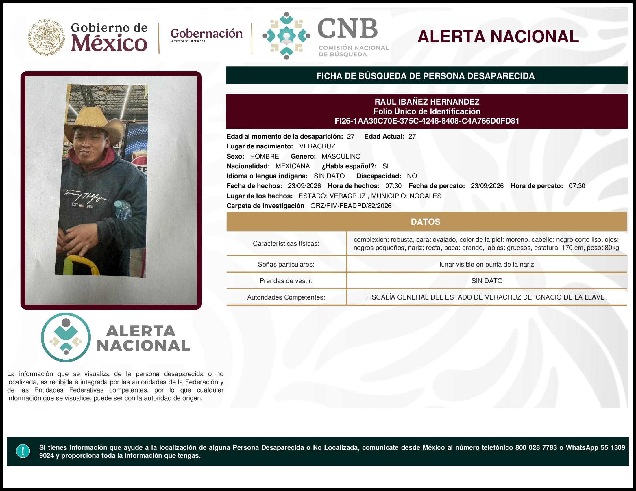 Persona desaparecida Raul Ibanez Hernandez