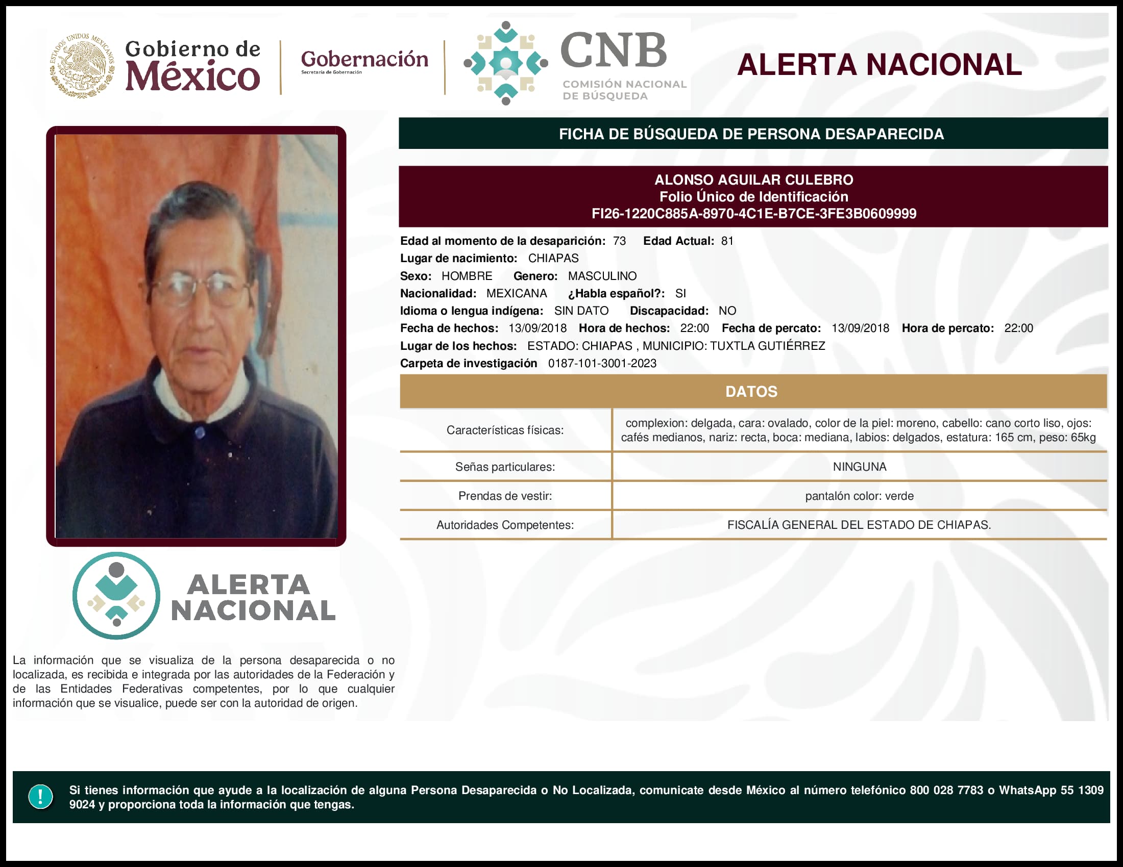 Persona desaparecida Alonso Aguilar Culebro
