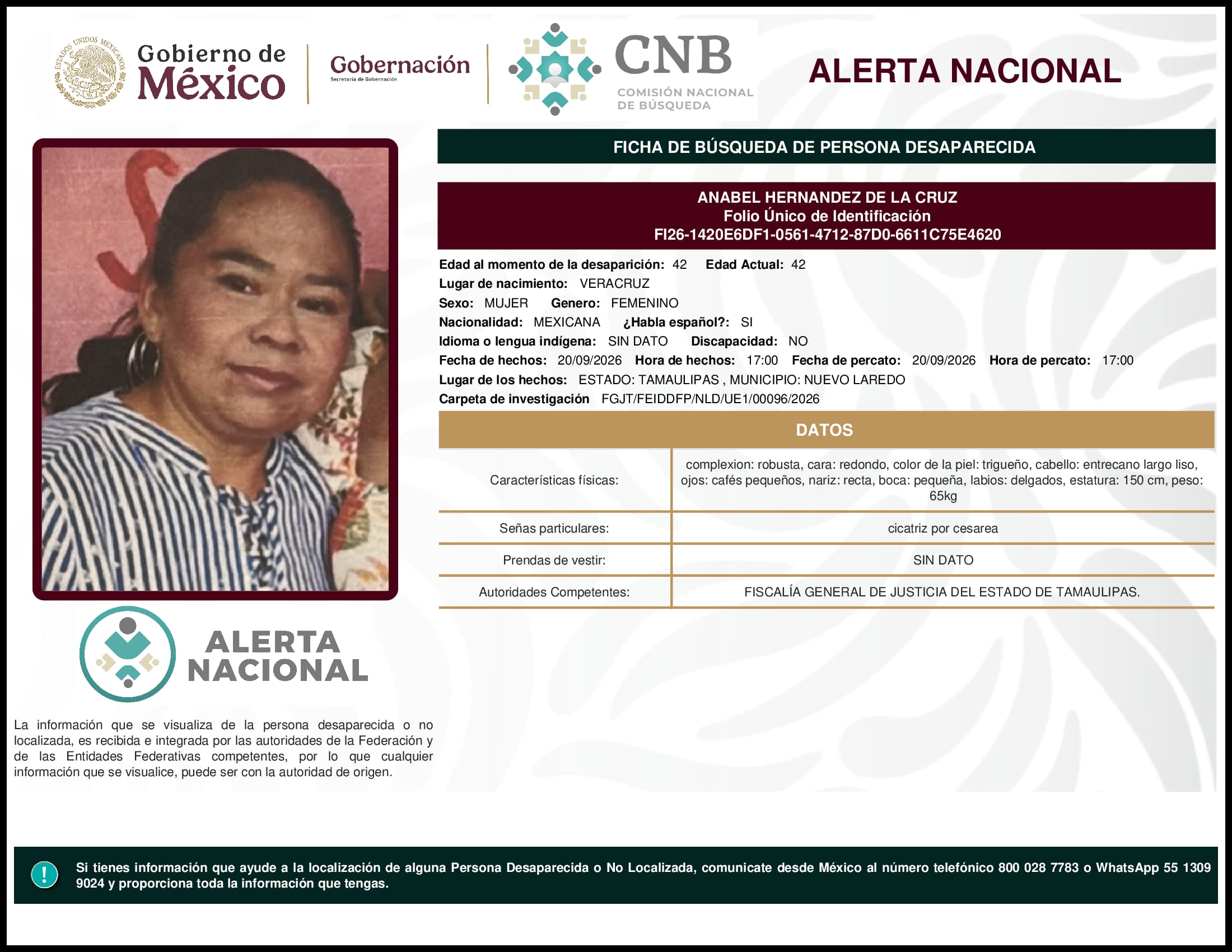 Persona desaparecida Anabel Hernandez De La Cruz