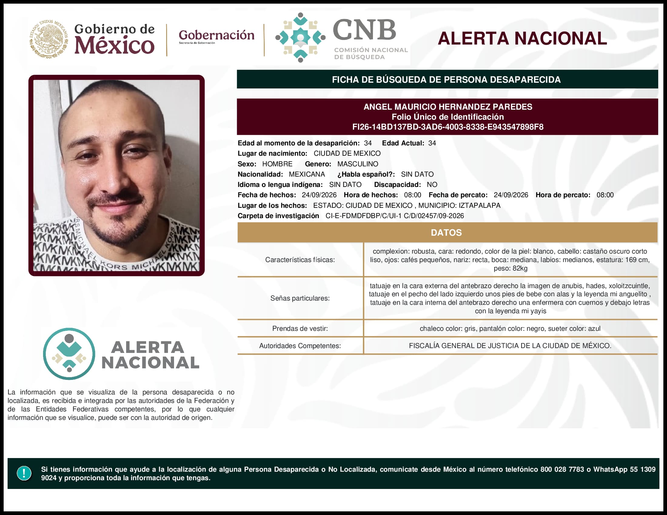Persona desaparecida Angel Mauricio Hernandez Paredes