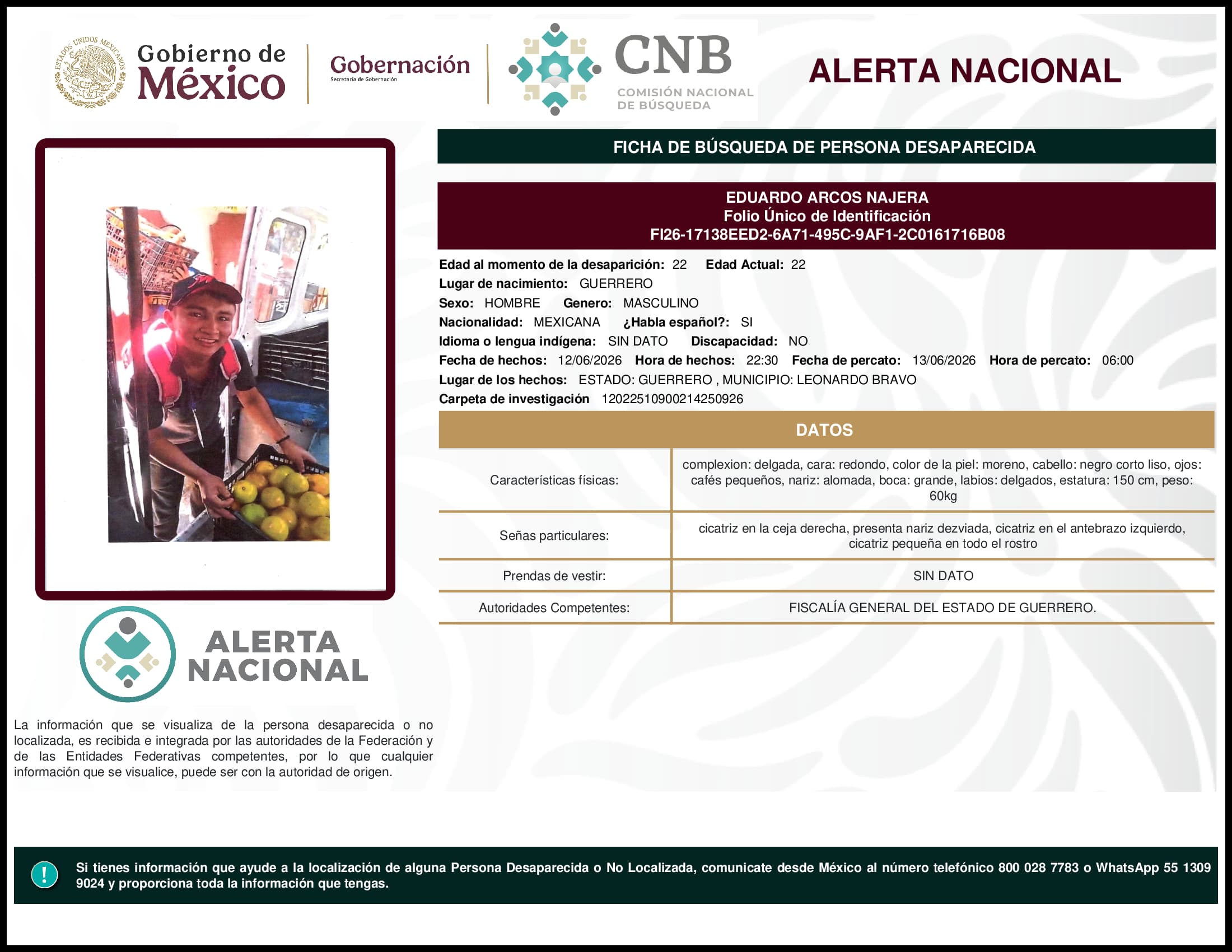Persona desaparecida Eduardo Arcos Najera