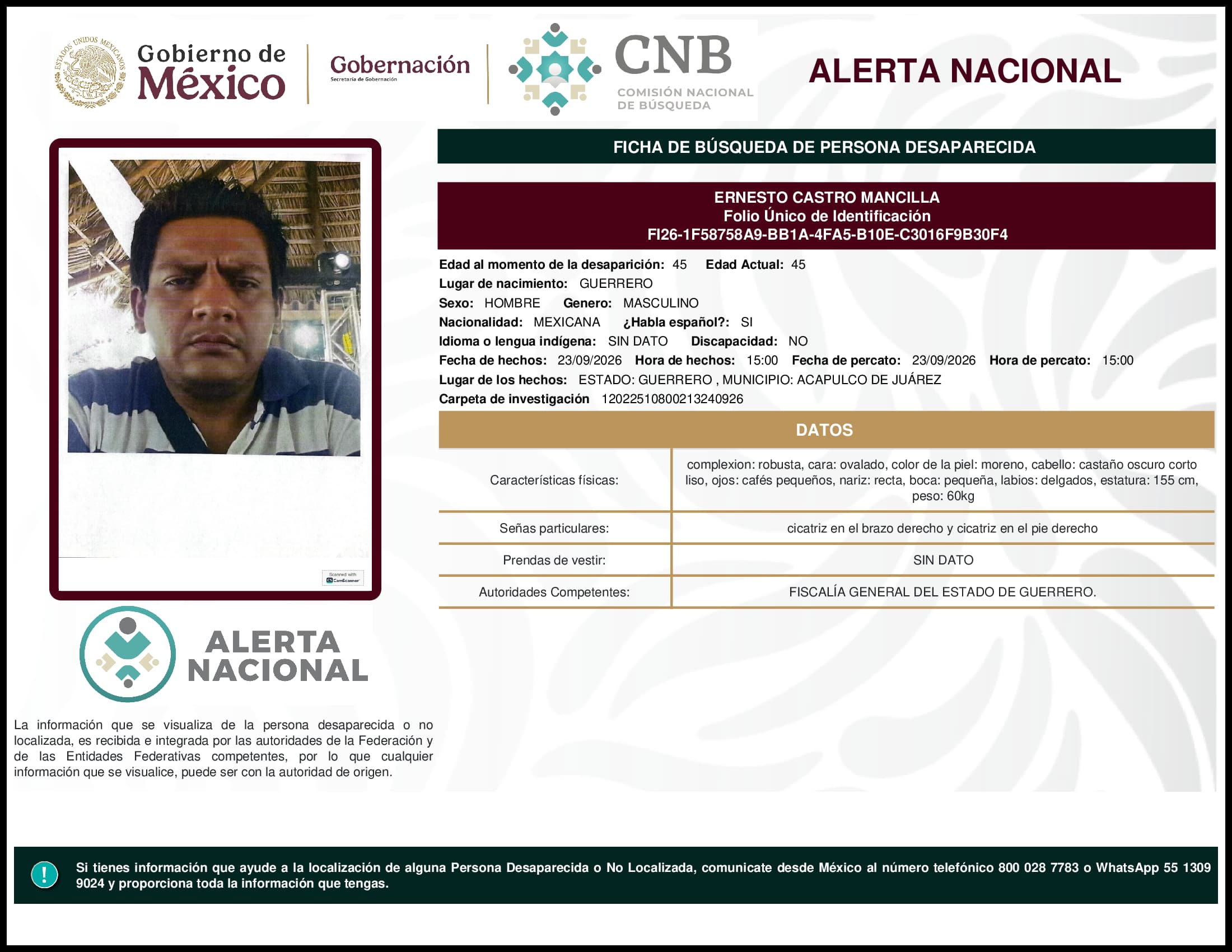 Persona desaparecida Ernesto Castro Mancilla
