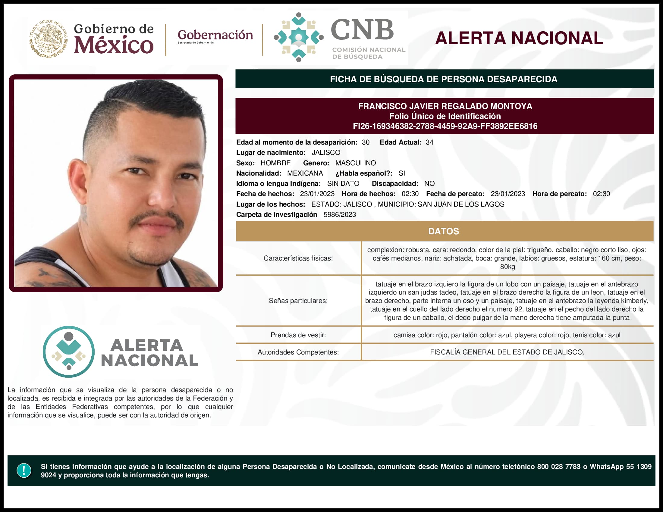 Persona desaparecida Francisco Javier Regalado Montoya