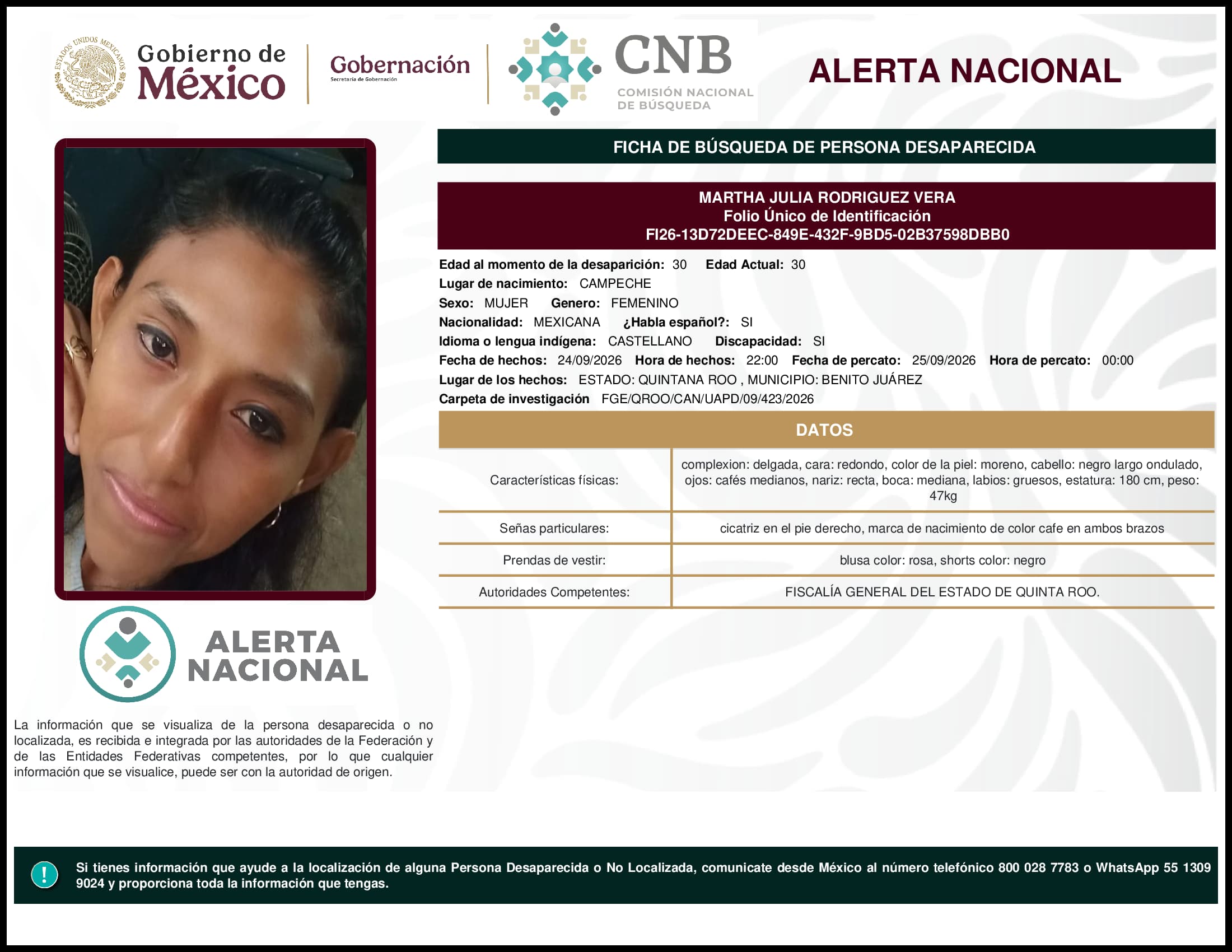Persona desaparecida Martha Julia Rodriguez Vera