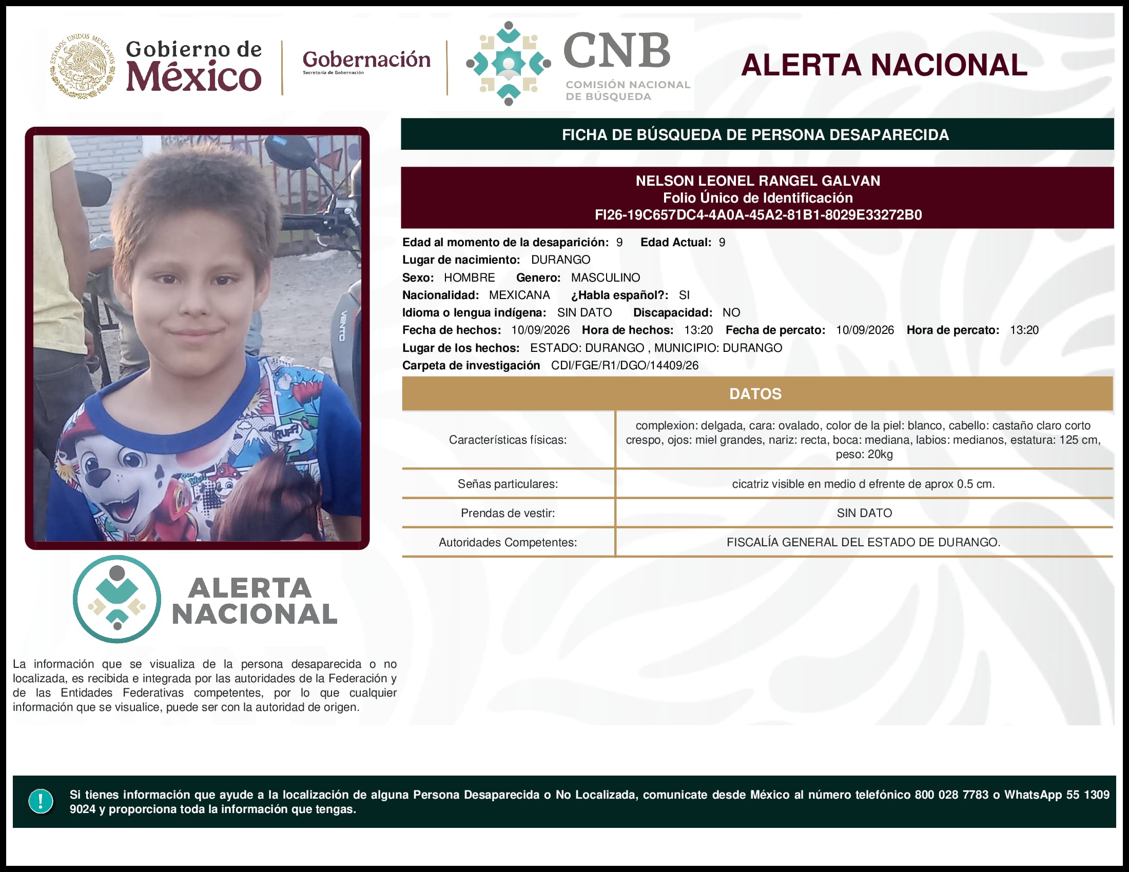 Persona desaparecida Nelson Leonel Rangel Galvan