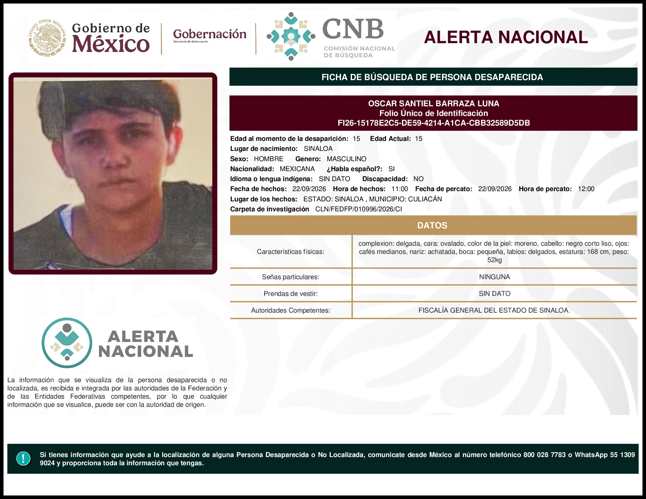 Persona desaparecida Oscar Santiel Barraza Luna