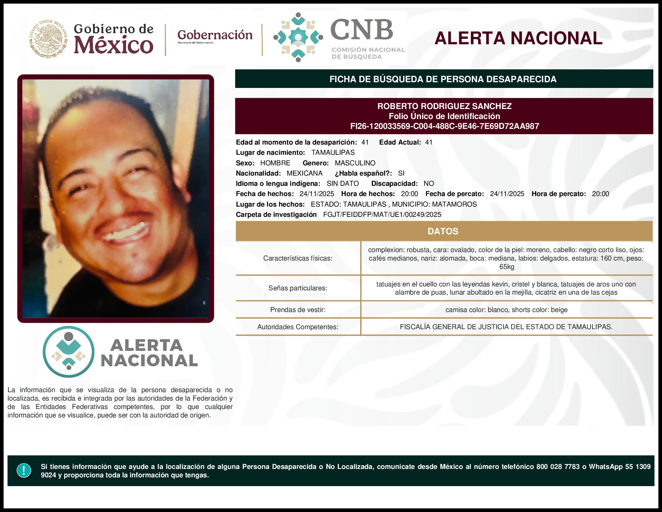 Persona desaparecida Roberto Rodriguez Sanchez