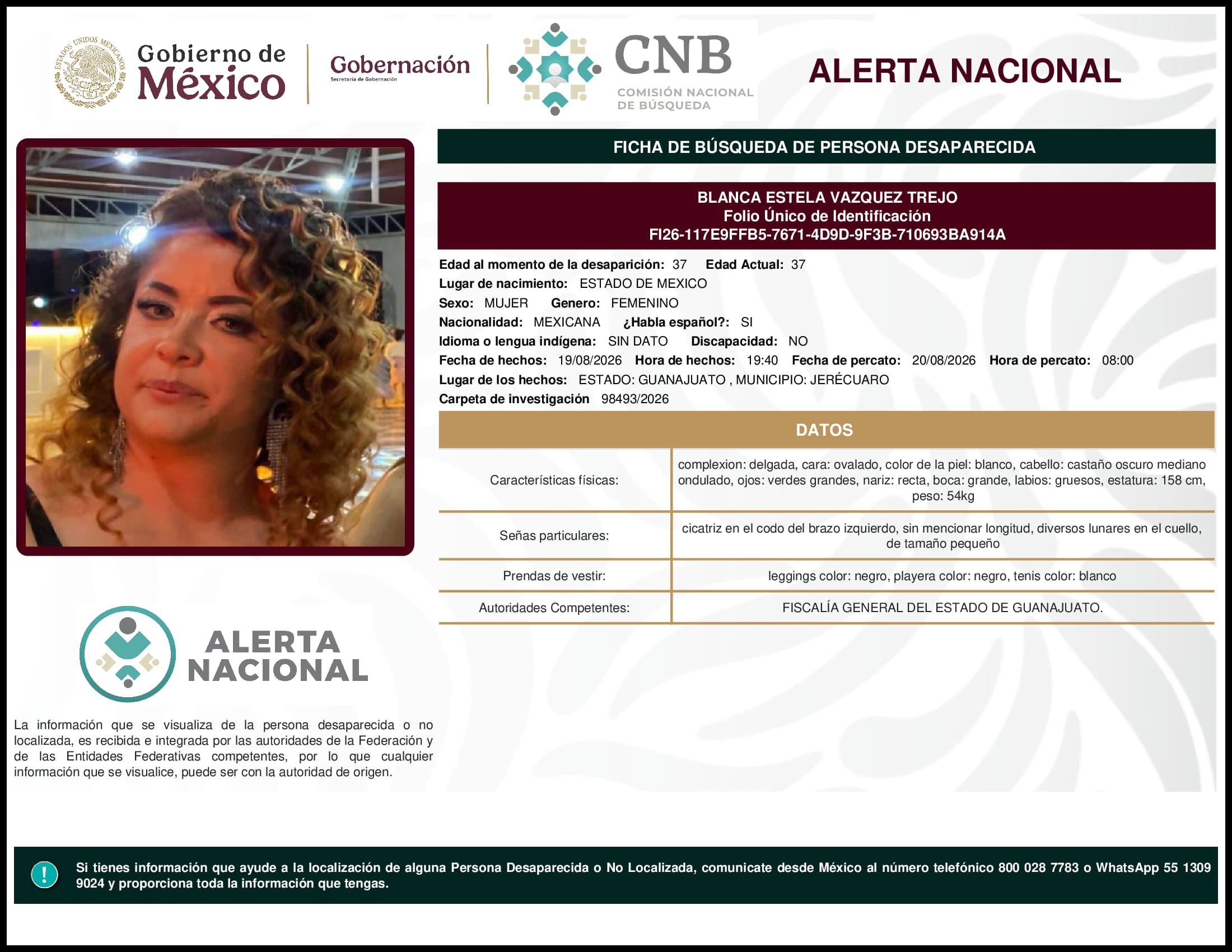 Persona desaparecida Blanca Estela Vazquez Trejo