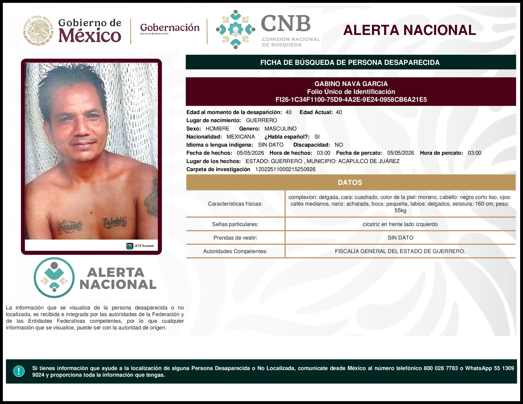 Persona desaparecida Gabino Nava Garcia