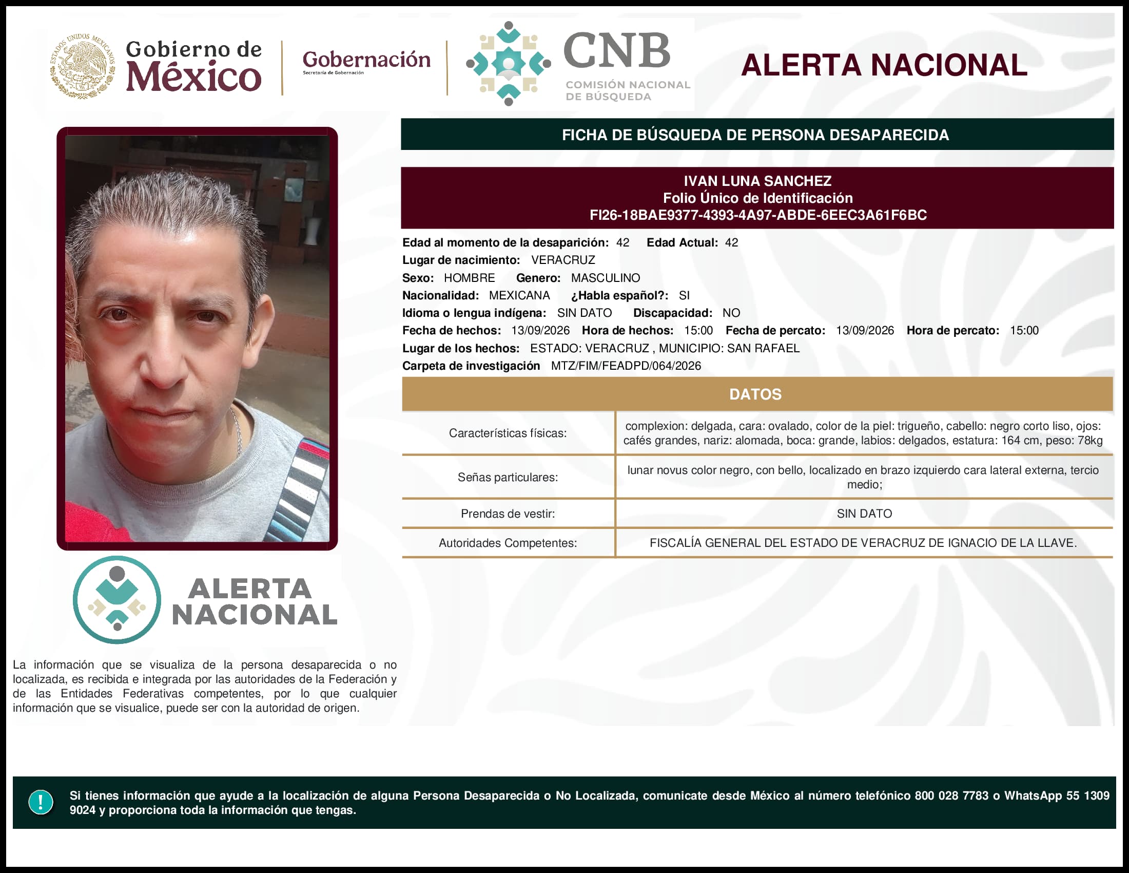 Persona desaparecida Ivan Luna Sanchez