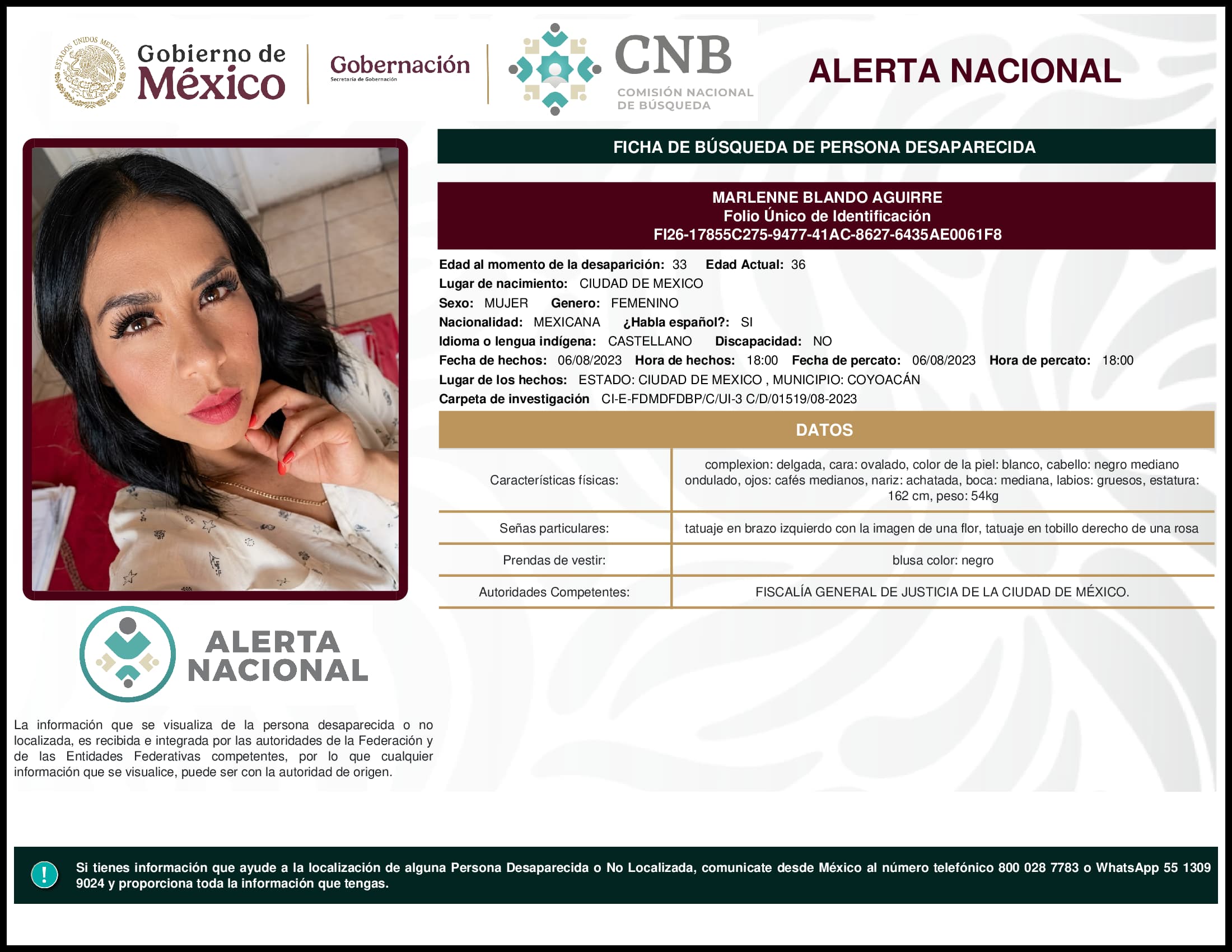 Persona desaparecida Marlenne Blando Aguirre