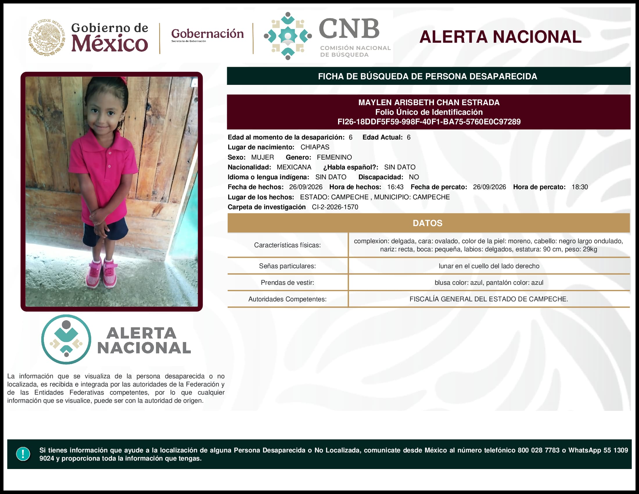 Persona desaparecida Maylen Arisbeth Chan Estrada