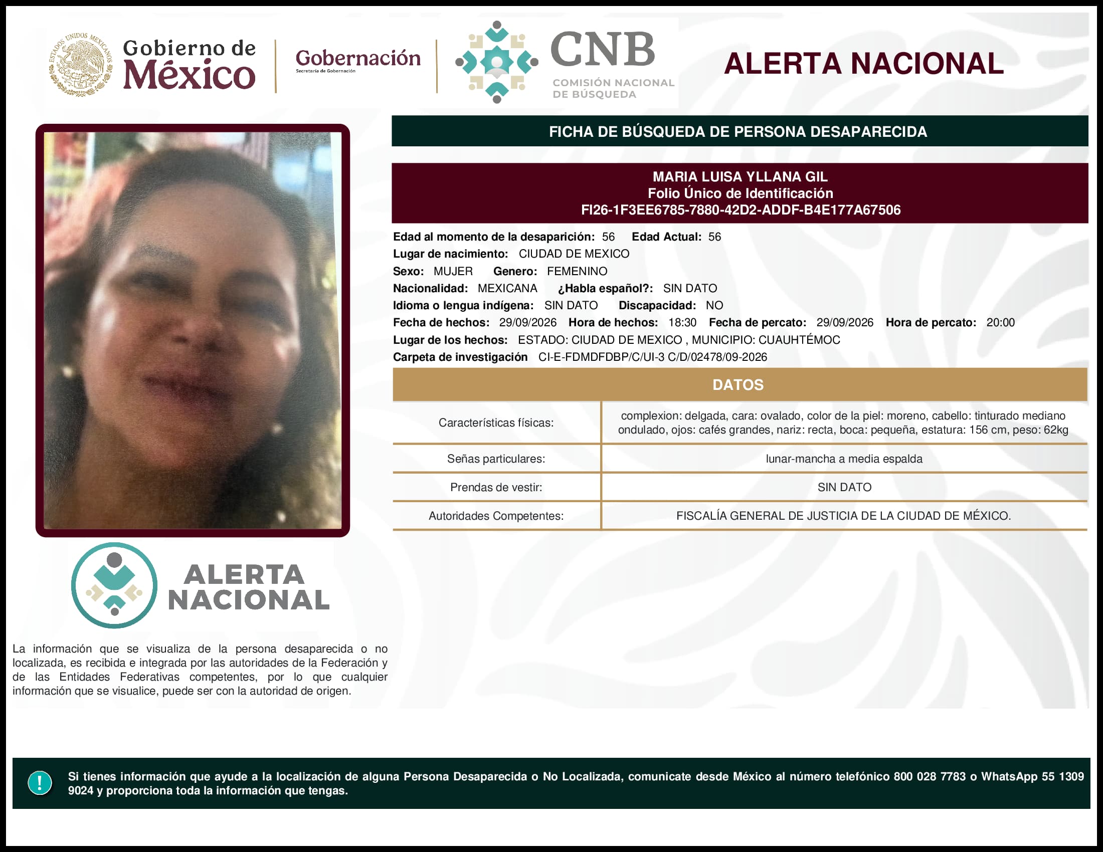 Persona desaparecida Maria Luisa Yllana Gil